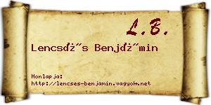 Lencsés Benjámin névjegykártya