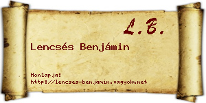 Lencsés Benjámin névjegykártya